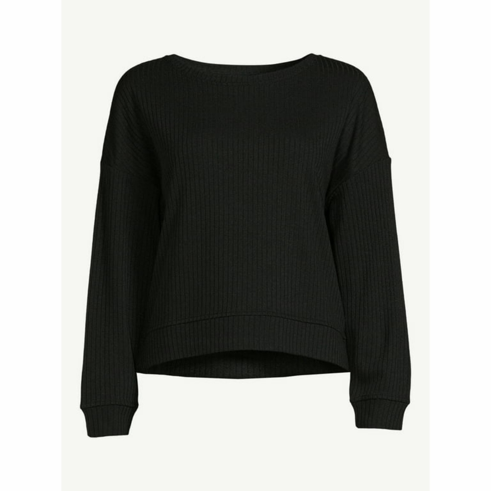 Scoop drop shoulder rib pullover top